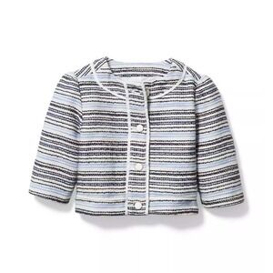 NWT Janie and Jack Bouclé Jacket Girls 6 Blue White Button Front Lined Fall